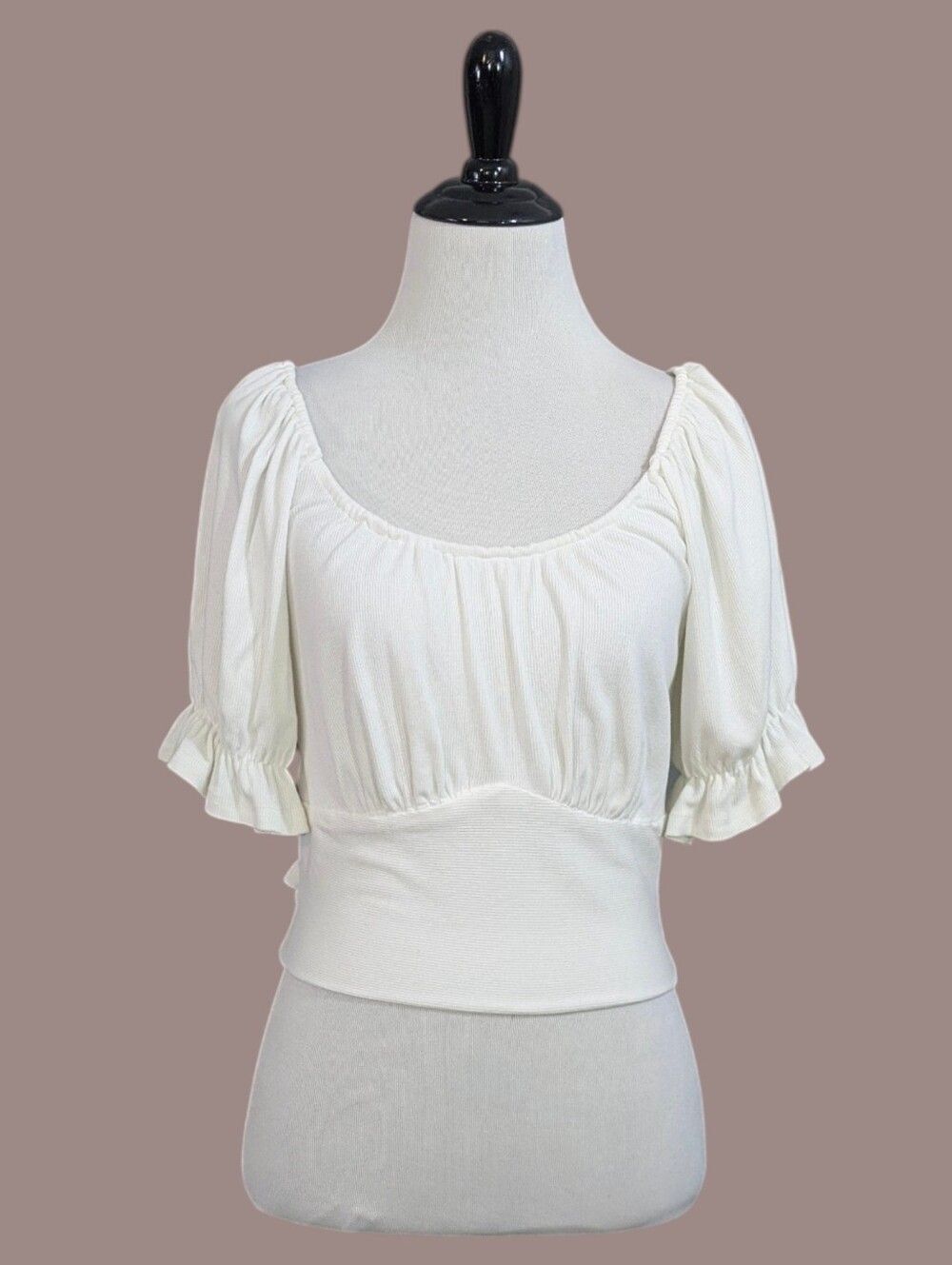 Listicle Stretchy Ribbed White Cropped Tie Blouse - Size XL Womens